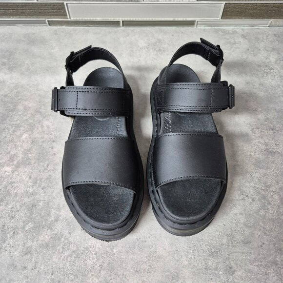 6 Dr. Martens Voss Hydro Black Air Wair Platform Sandals - Picture 2 of 13